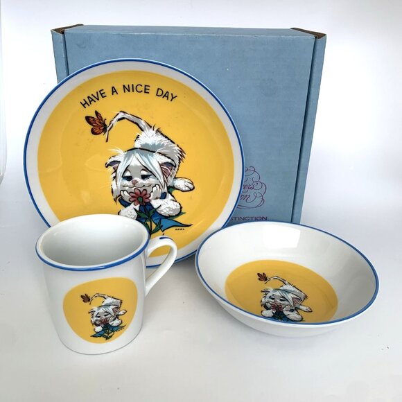 Table Talk World Wide Arts 3Pc Vintage Childrens Dining Set Cat Porcelain 1973 - Picture 1 of 10